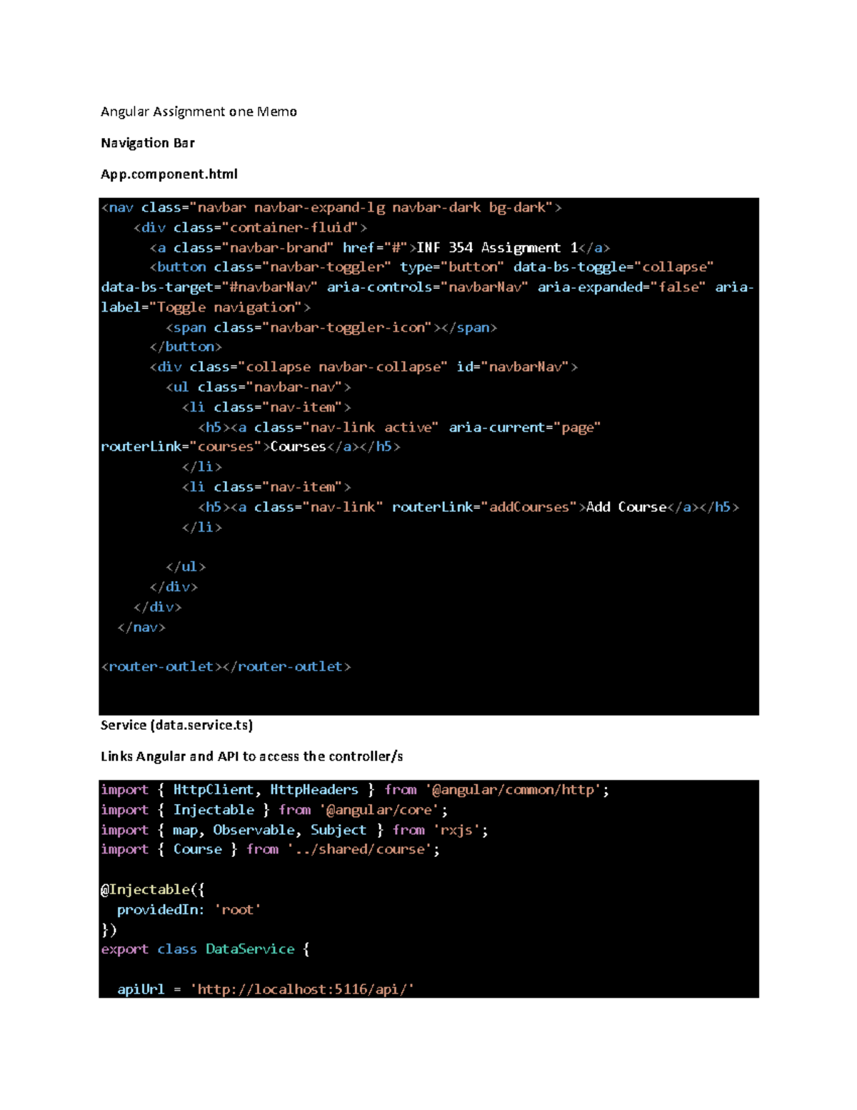 Angular Cheat Sheet - Angular Assignment one Memo Navigation Bar App ...