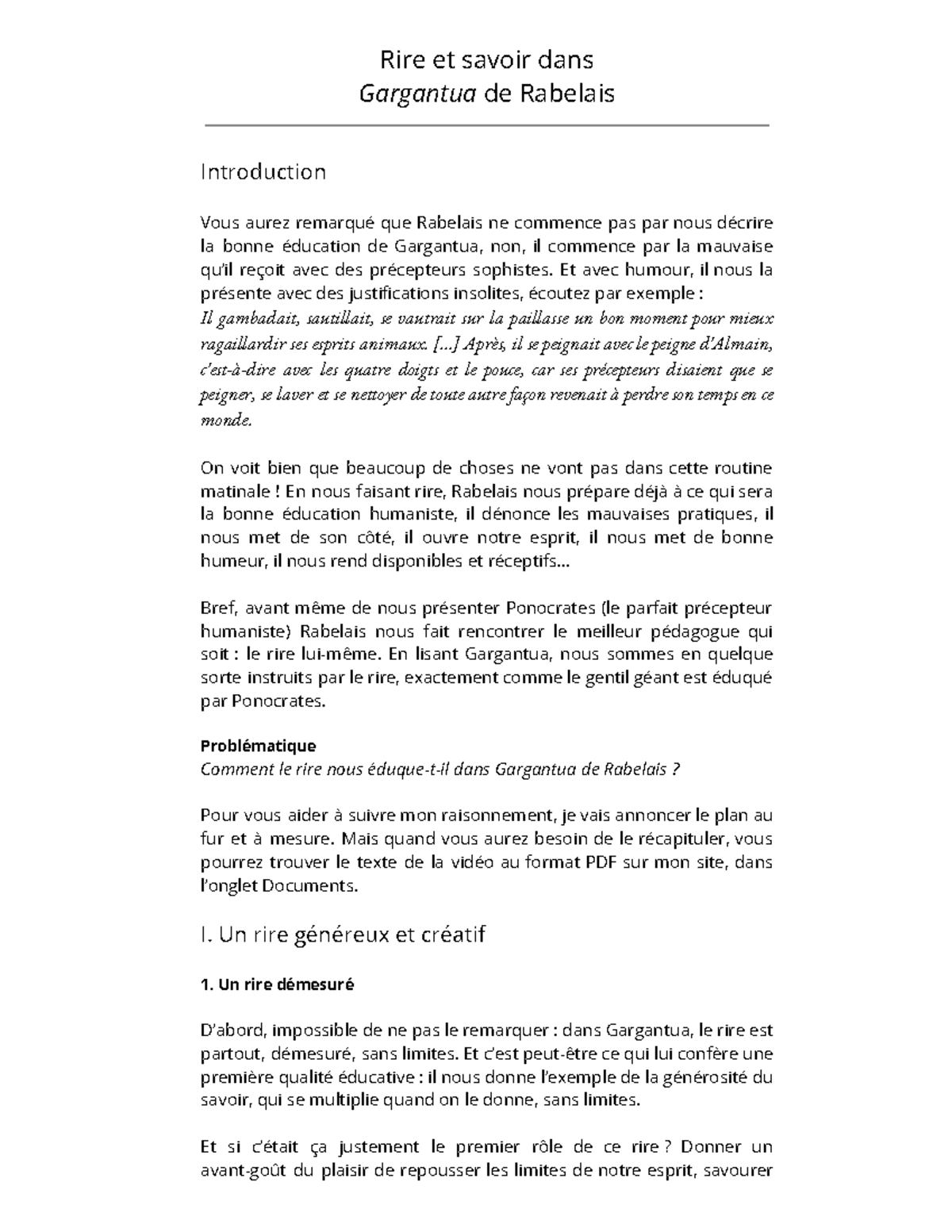 exemple dissertation rabelais gargantua