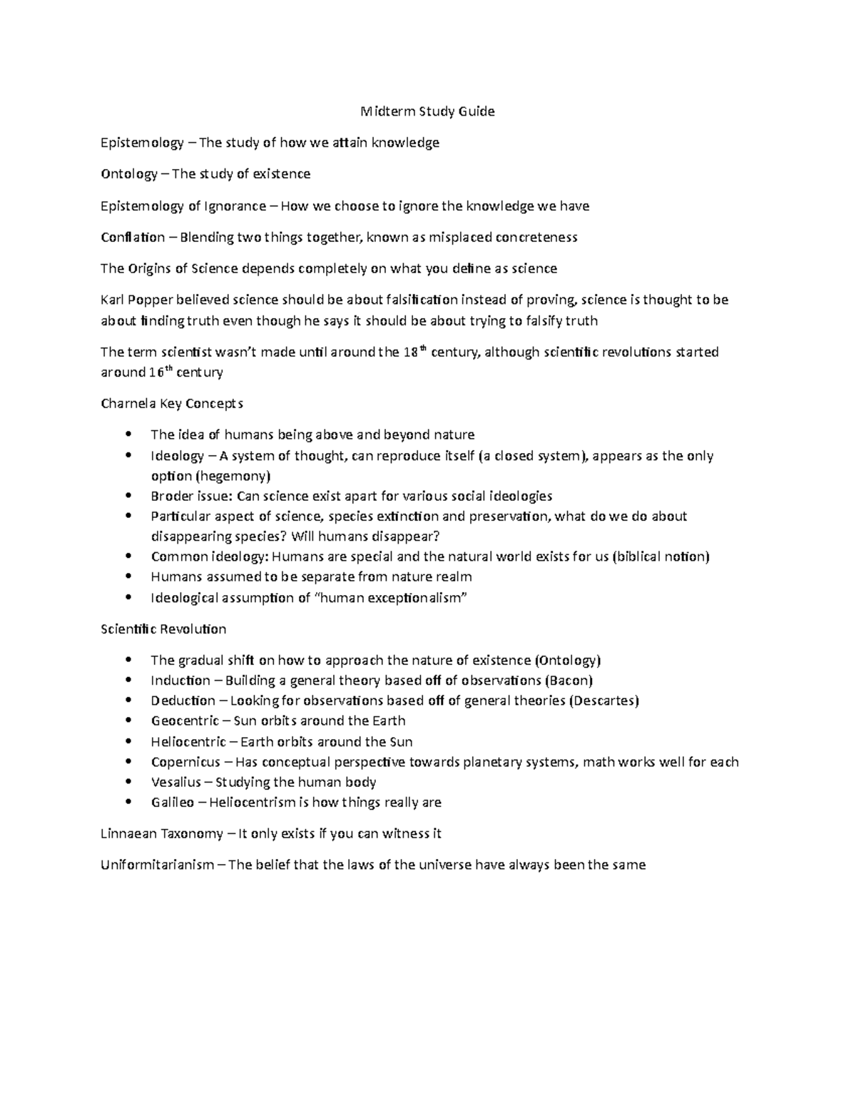 Midterm Study Guide - Midterm Study Guide Epistemology – The study of ...