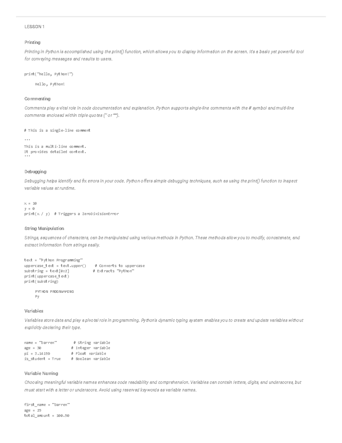 Programming-IN- Python - LESSON 1 Printing Printing in Python is ...