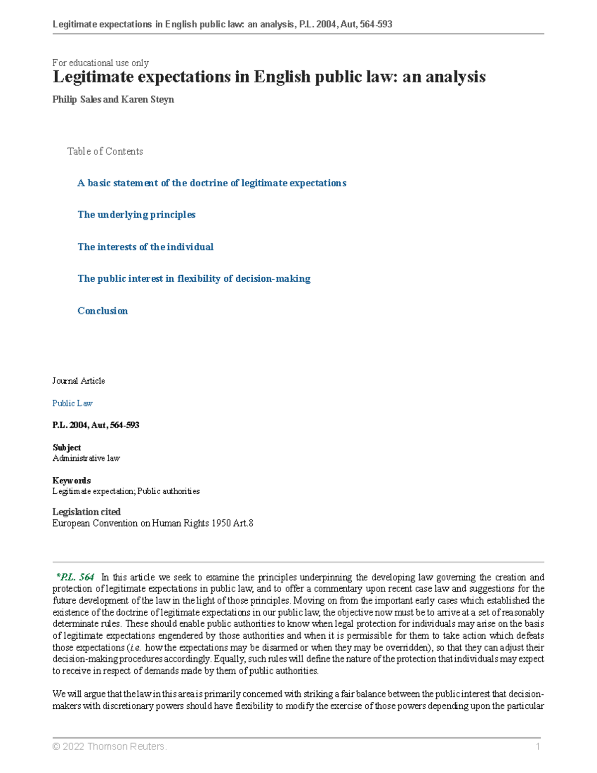 Legitimate expectations in English public law an analysis For