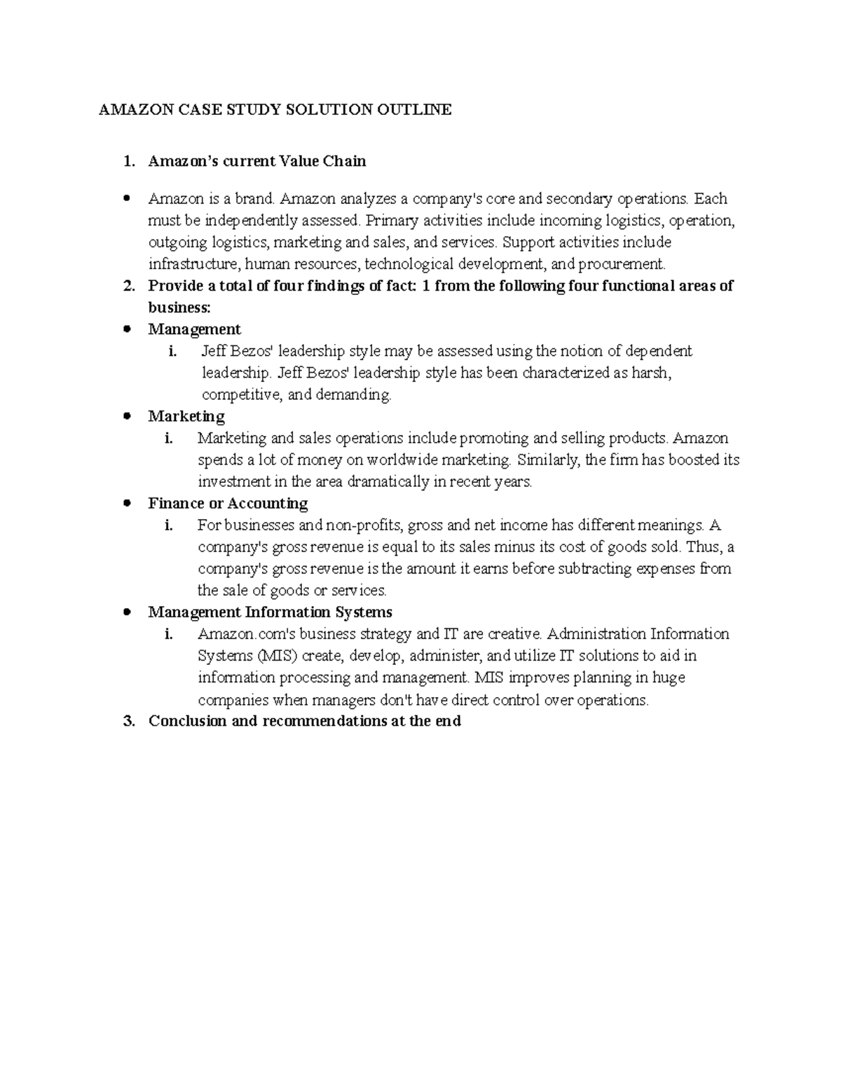 Amazon CASE Study Solution Outline AMAZON CASE STUDY SOLUTION OUTLINE