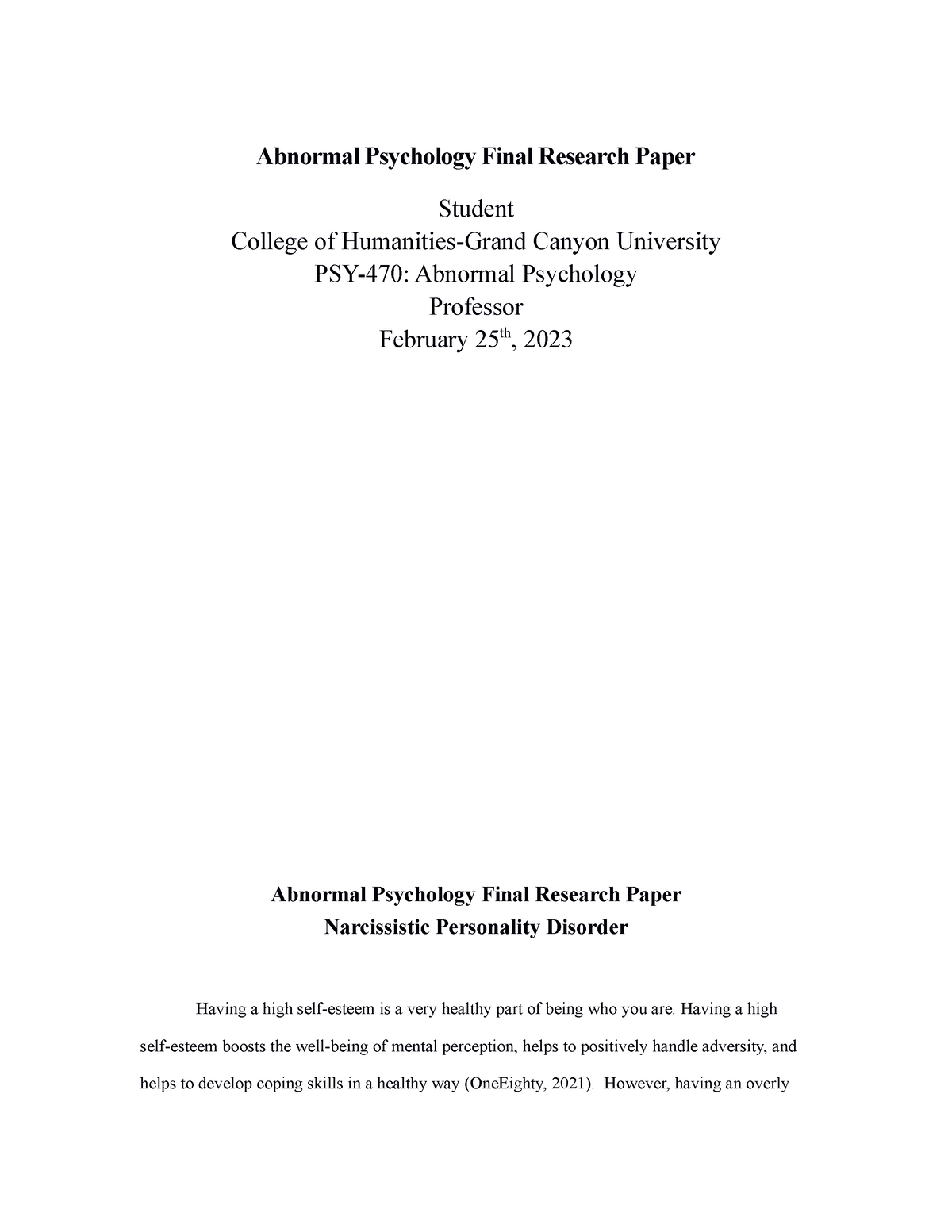 abnormal psychology final research paper