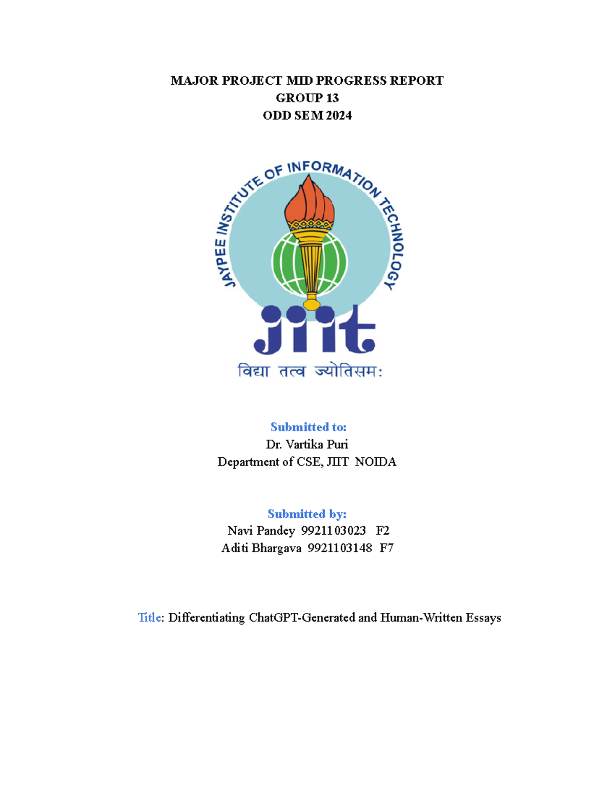 13 - project report mid term - MAJOR PROJECT MID PROGRESS REPORT GROUP ...