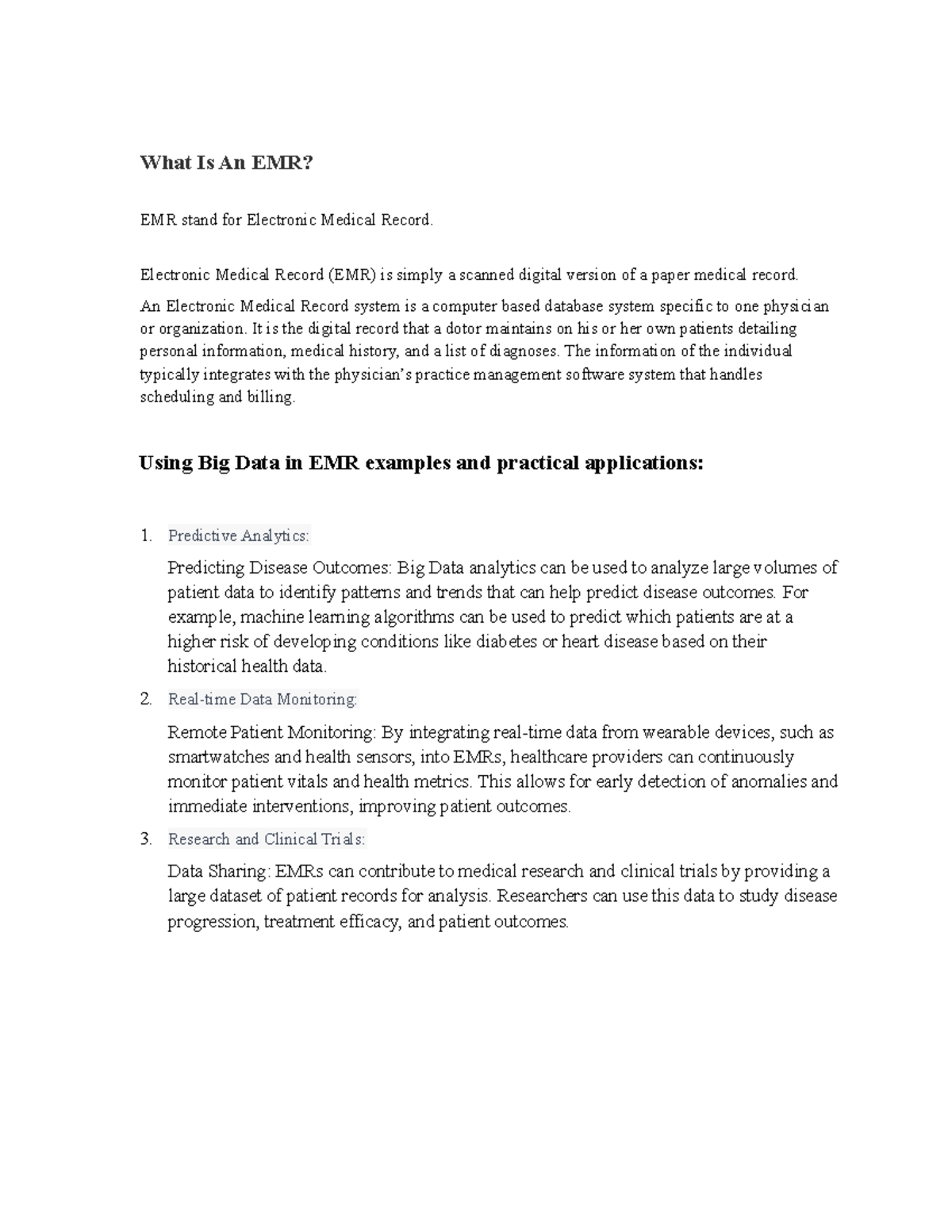 Emr definition &examples What Is An EMR? EMR stand for Electronic