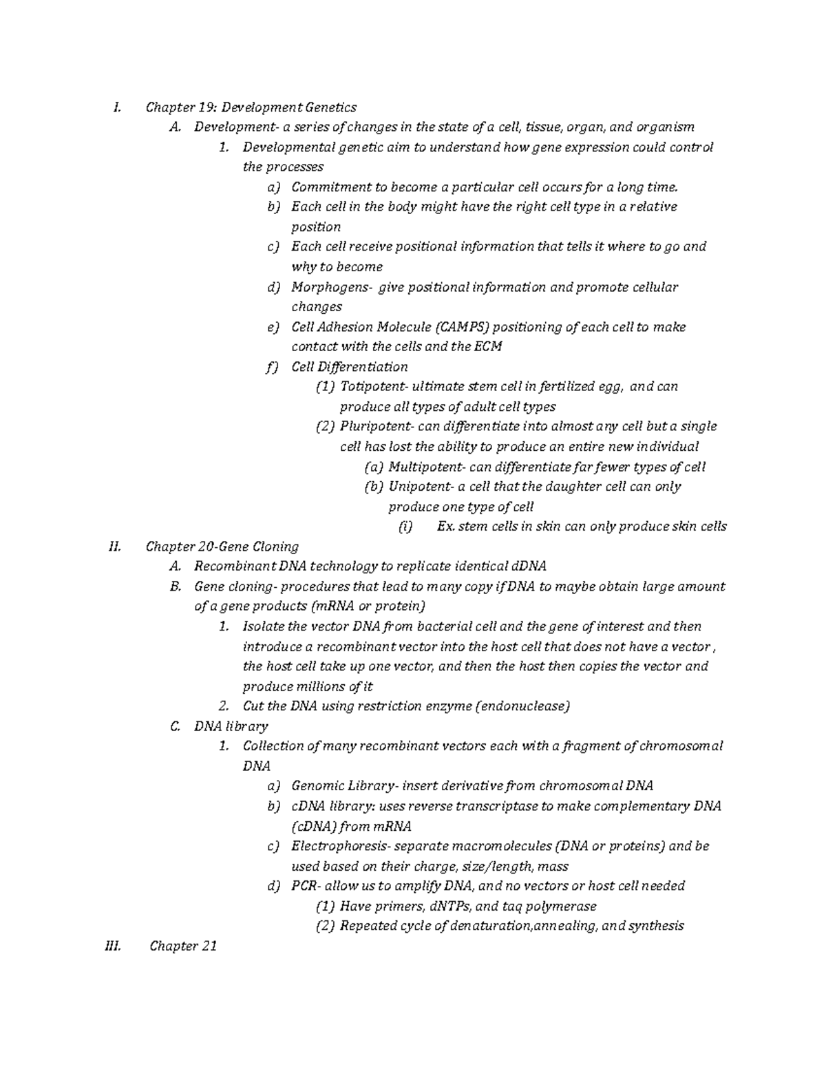 Chapter 19, 20, 21 - Dr. Joseph - I. Chapter 19: Development Genetics A ...