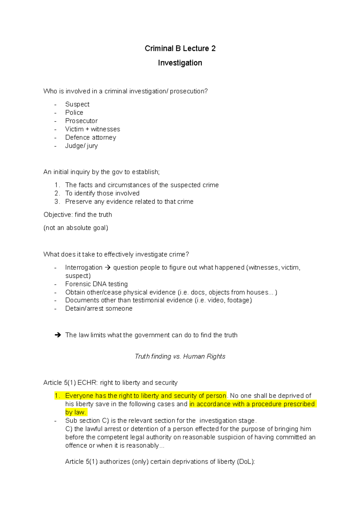 Lecture Crim B - Criminal B Lecture 2 Investigation Who Is Involved In ...