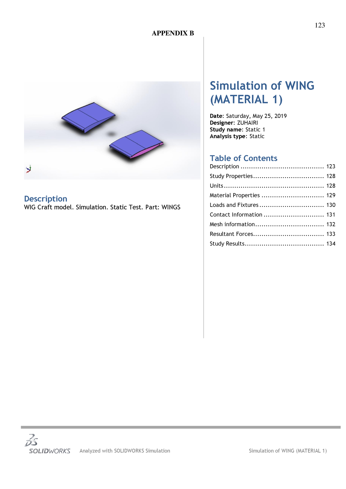 Final Report PSM Appendix B - APPENDIX B Simulation Of WING (MATERIAL 1 ...