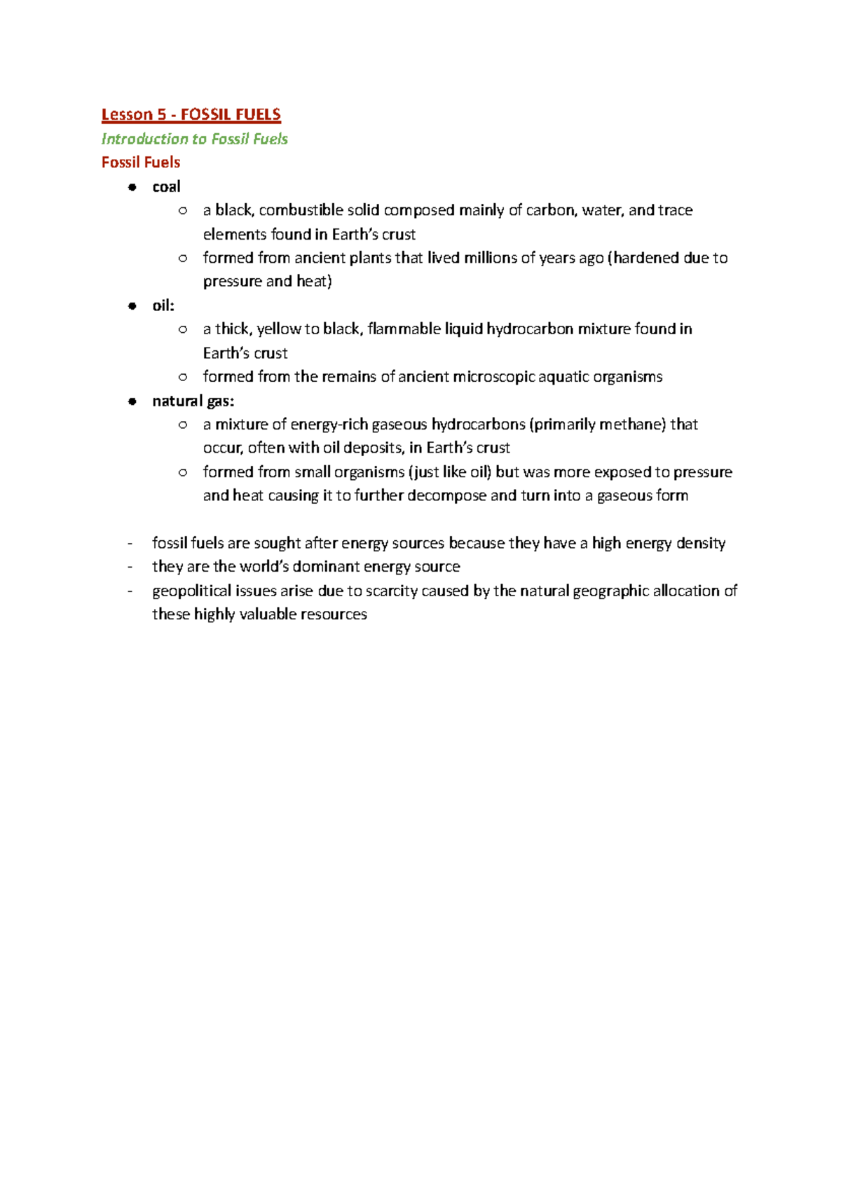 PHYS273 lecture 5 notes Lesson 5 FOSSIL FUELS Introduction to