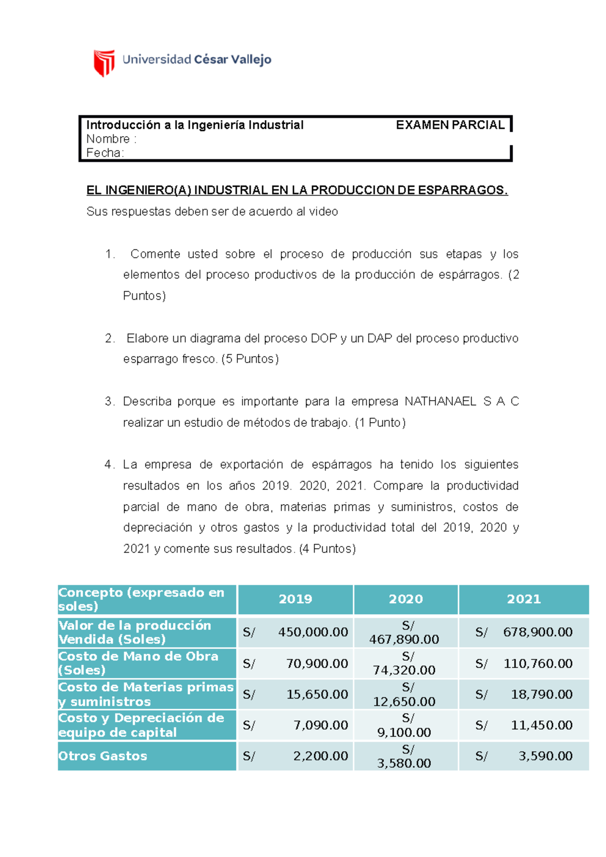 Examen Parcial II 2022-2 Esparrago - Introducción A La Ingeniería ...