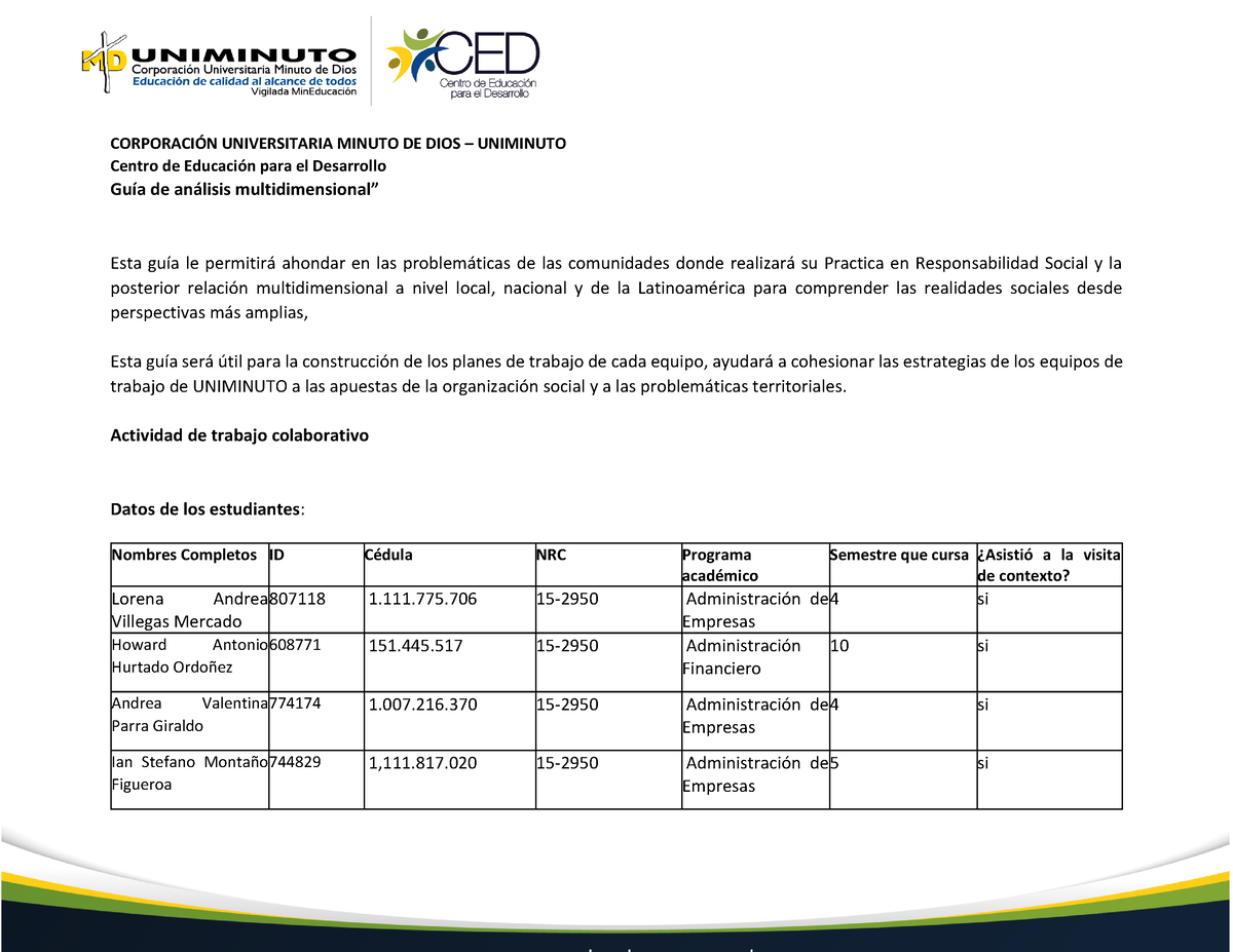 ANALISIS MULTIDIMENSIONAL - CORPORACI”N UNIVERSITARIA MINUTO DE DIOS ...