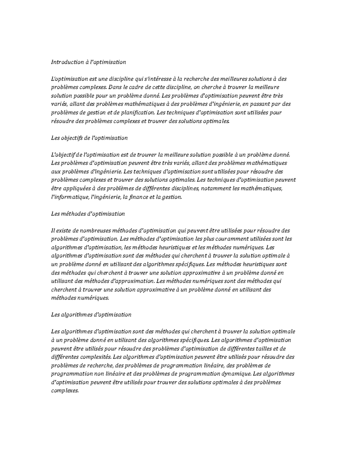 Optimization Study Notes - Introduction à l'optimisation L’optimisation ...