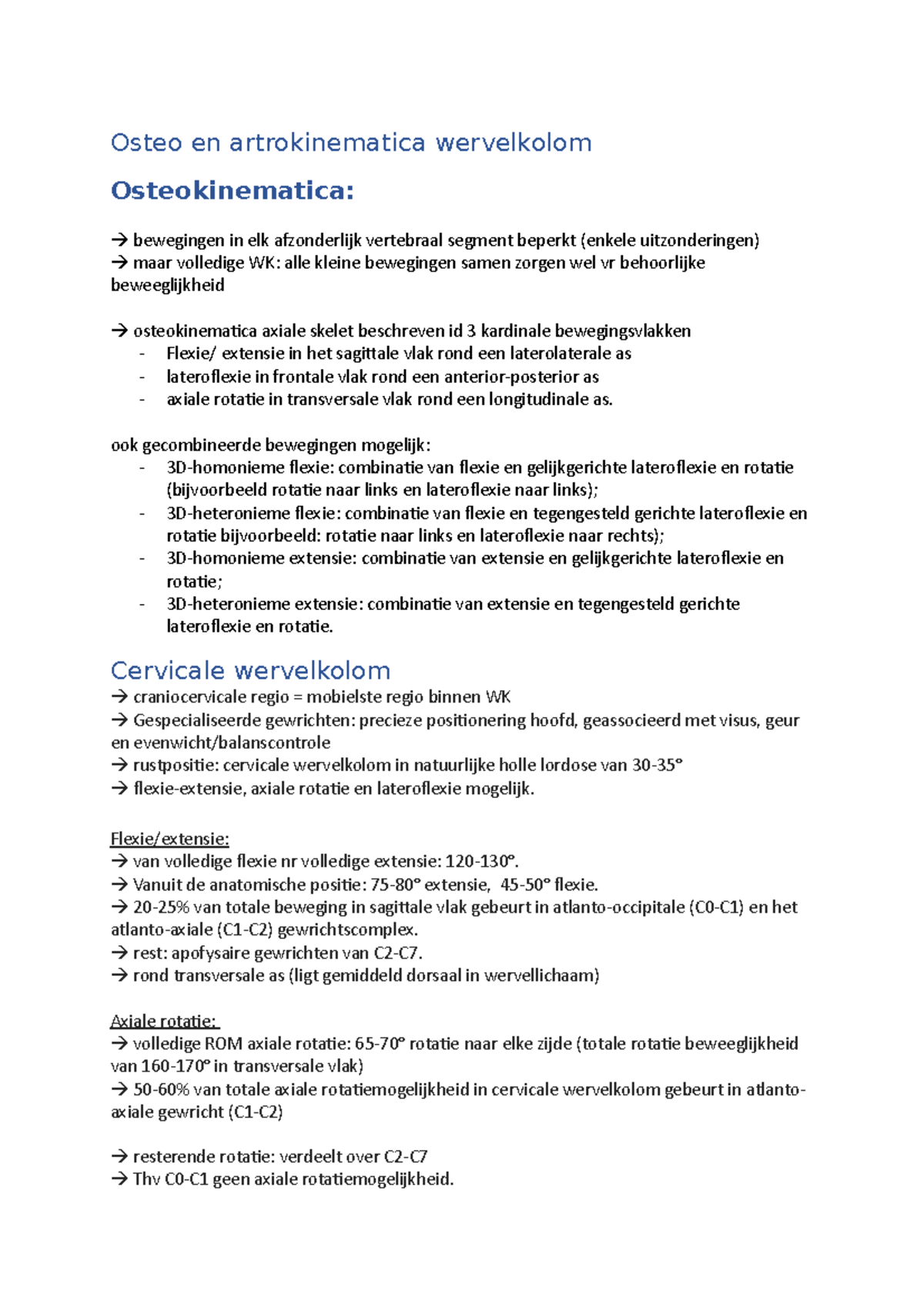 Osteo EN Artro Kinematica ROMP Osteo en artrokinematica wervelkolom Osteokinematica