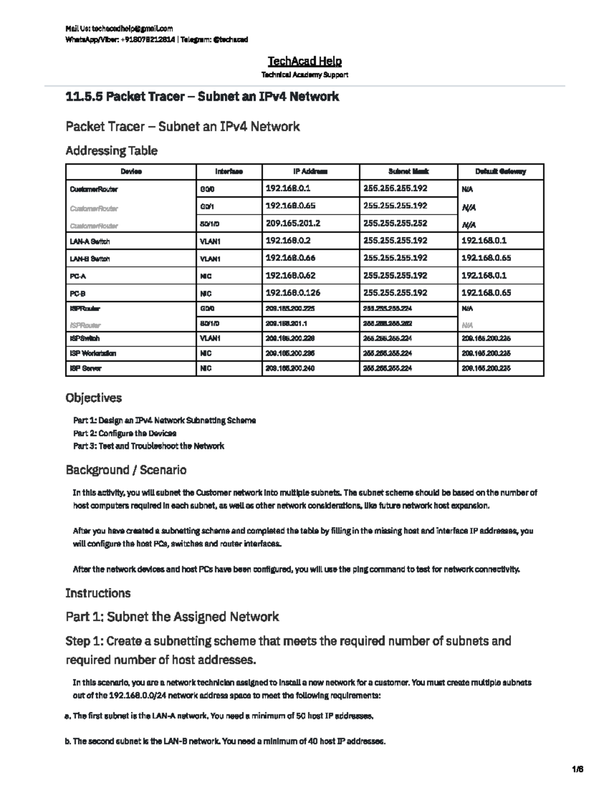 11.5.5 Packet Tracer – Subnet an IPv4 Network - CSCO-290 - Studocu
