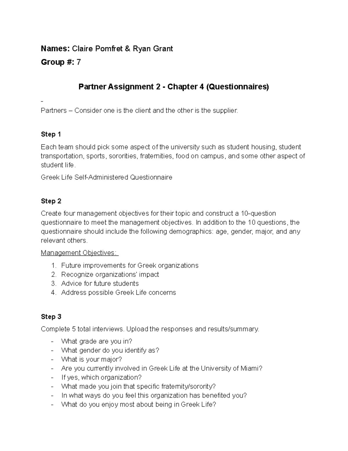 MKT 302 Assignment 2-2 - Names: Claire Pomfret & Ryan Grant Group #: 7 ...