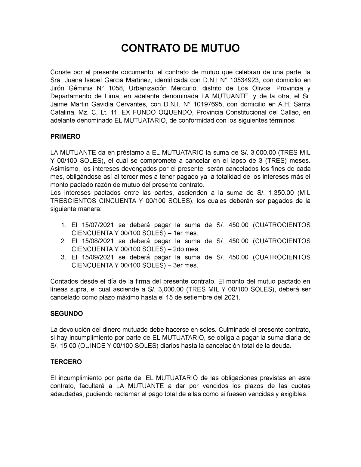 Modelo Contrato DE Mutuo - CONTRATO DE MUTUO Conste por el presente  documento, el contrato de mutuo - Studocu