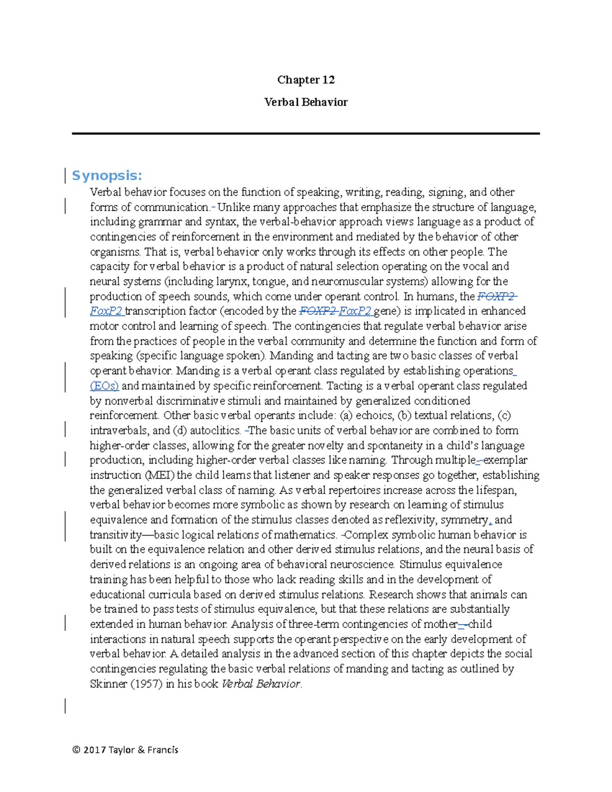 Chapter 12 6e study guide - Chapter 12 Verbal Behavior Synopsis: Verbal ...