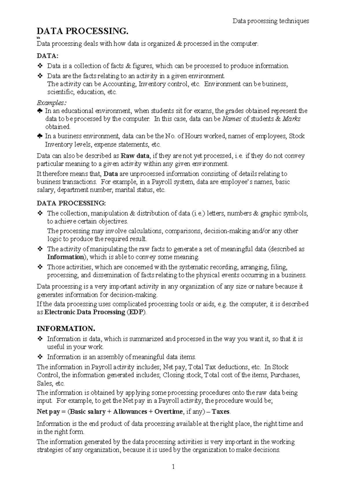 Data Processing - Form 3 work - DATA PROCESSING. bb Data processing ...