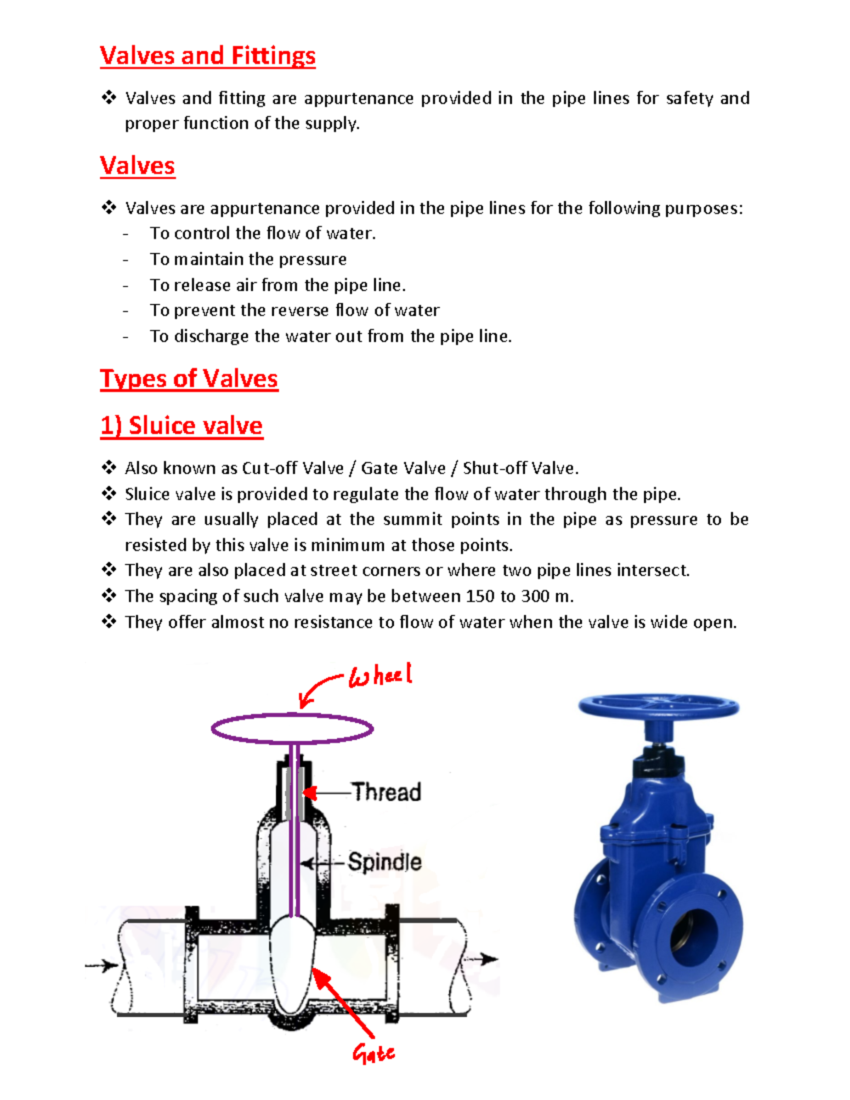 Valves and Fittings - Valves Valves are appurtenance provided in the ...