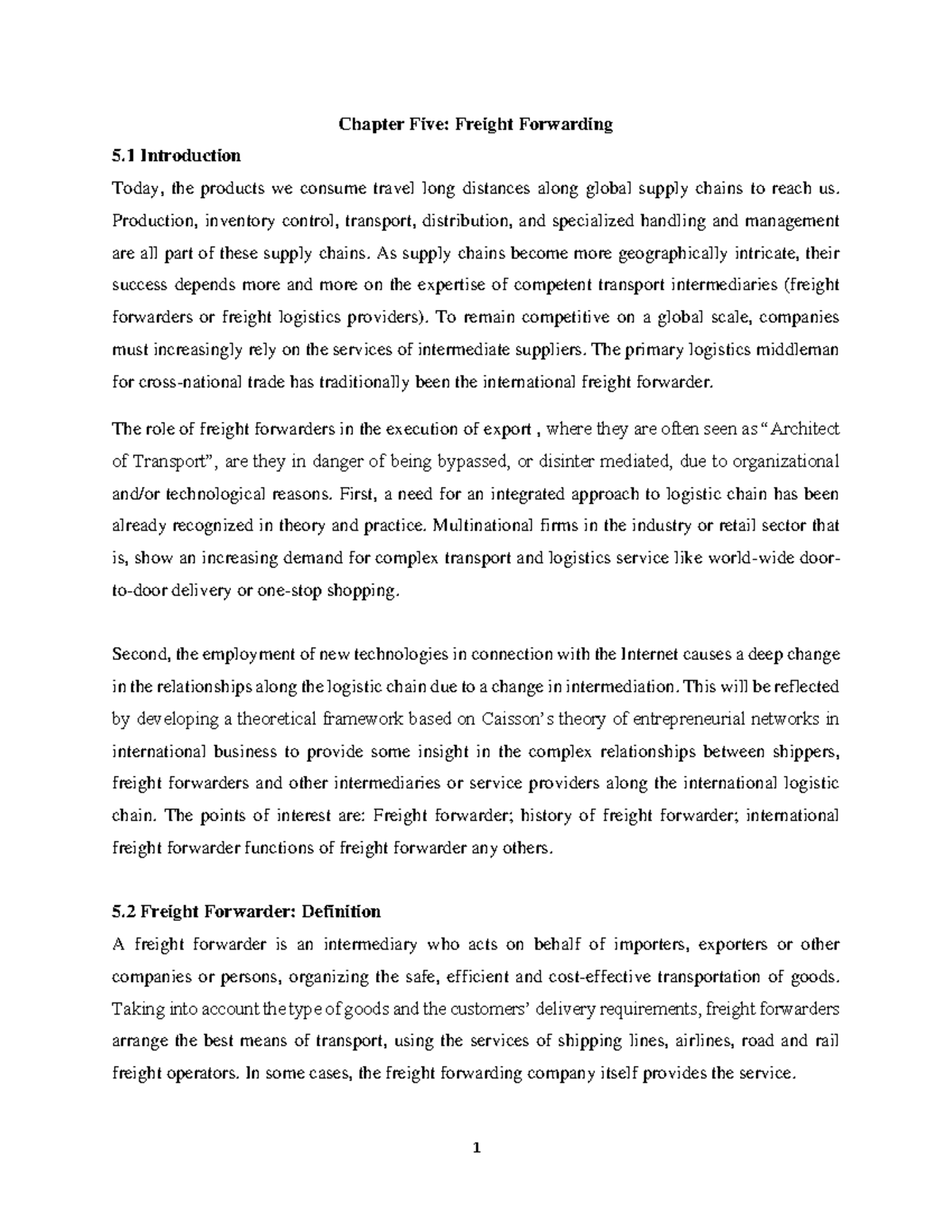 Transport Management 5 Note 06276 - Chapter Five: Freight Forwarding 5 ...