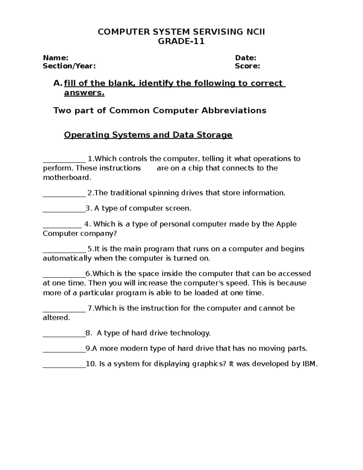 5 - computer system servicing - COMPUTER SYSTEM SERVISING NCll GRADE ...