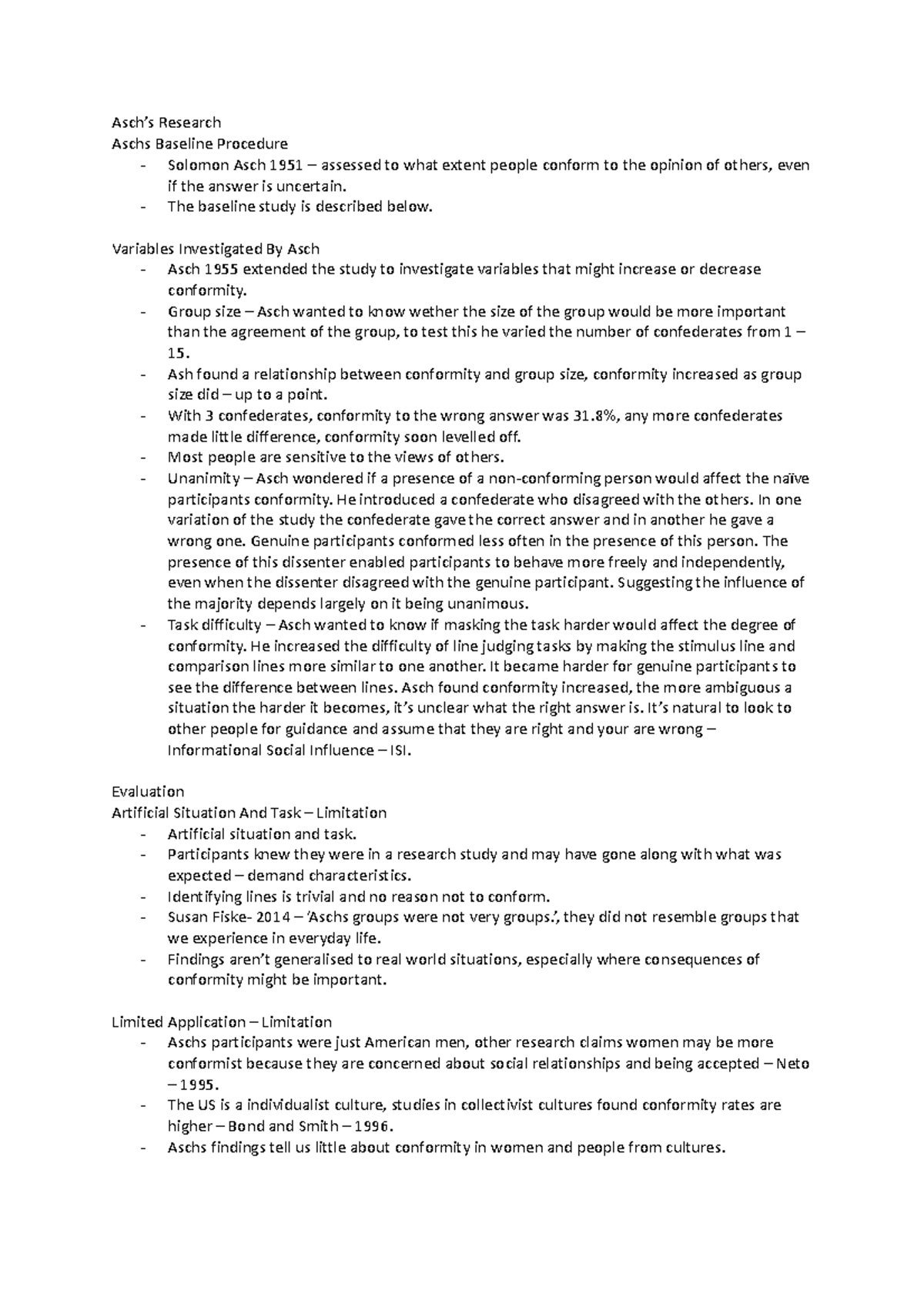 Conformity booklet - Brief explanation - Asch’s Research Aschs Baseline ...