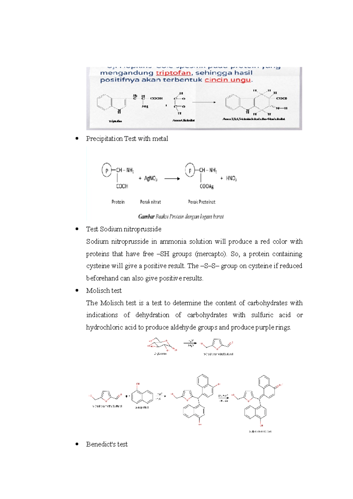 Sodium nitroprusside in ammonia solution Precipitation Test with