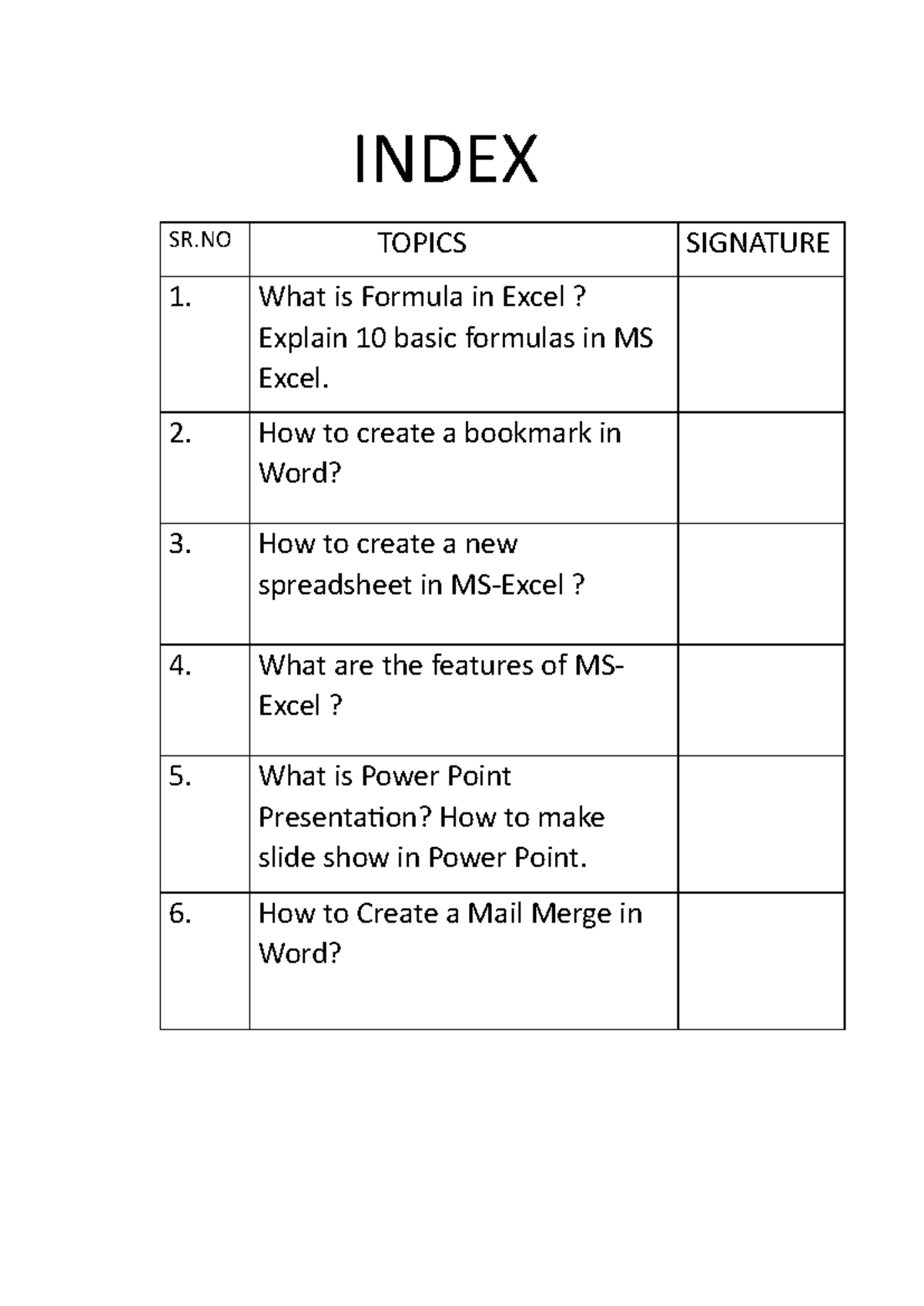 Computer File First Sem Index Sr Topics Signature What Is Formula