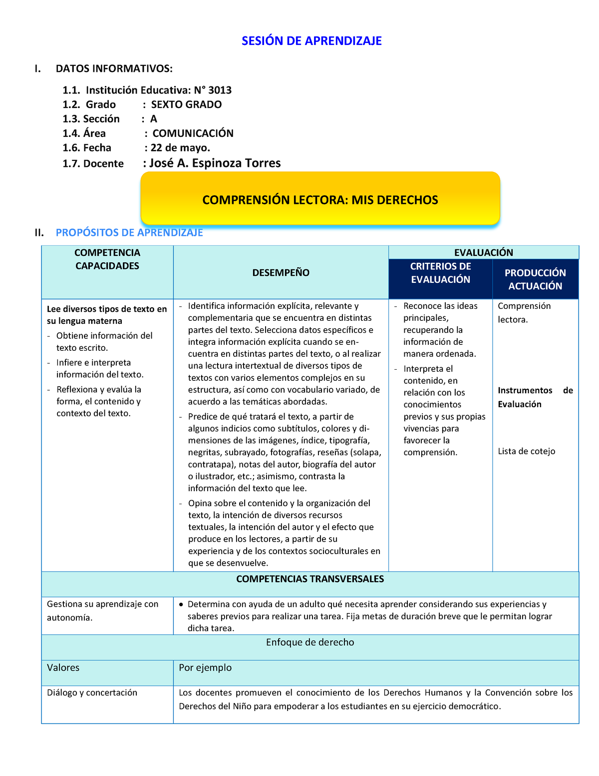 Comunicacion - Modelo De Sesion De Aprendizaje - SESI”N DE APRENDIZAJE ...