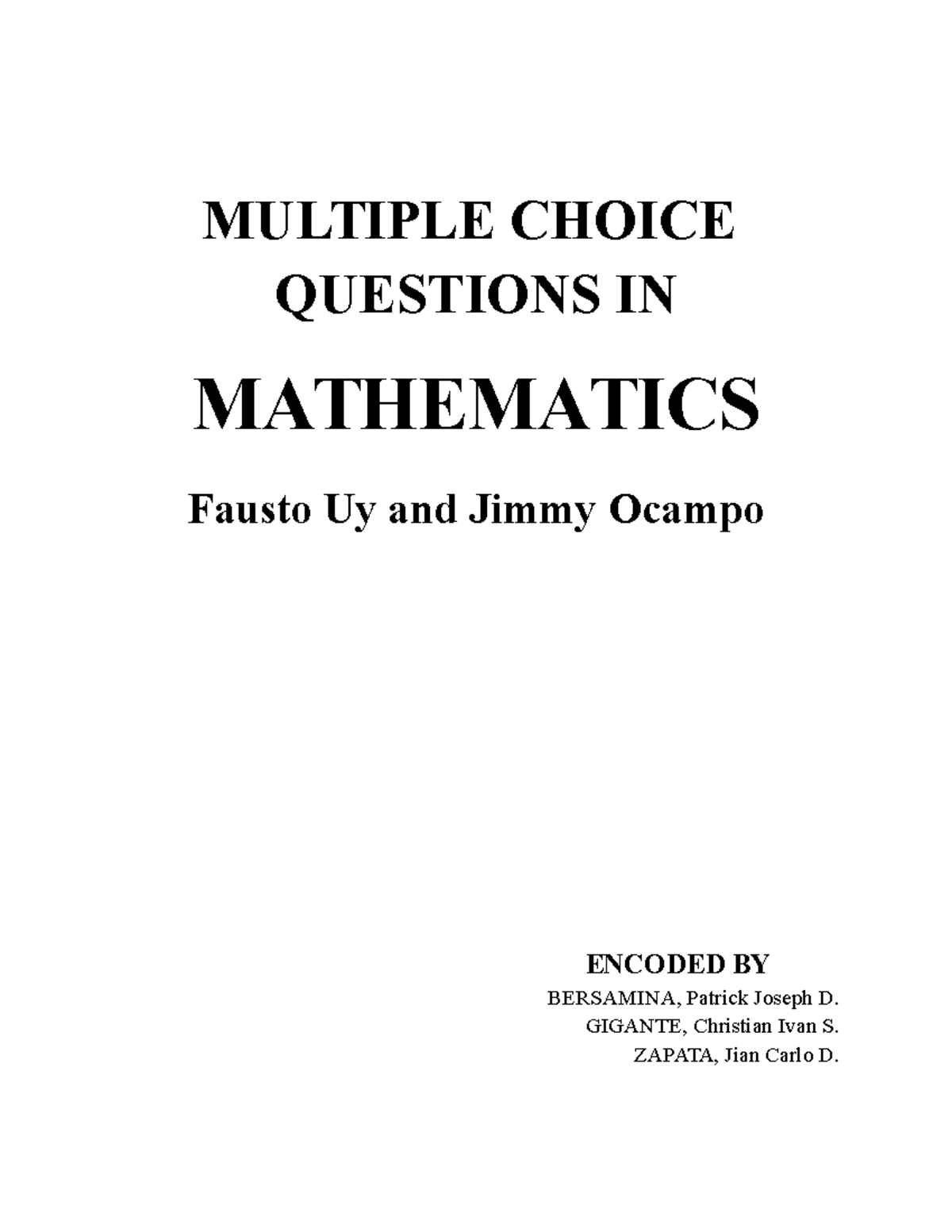 Integration Practice MCQ - MULTIPLE CHOICE QUESTIONS IN MATHEMATICS ...