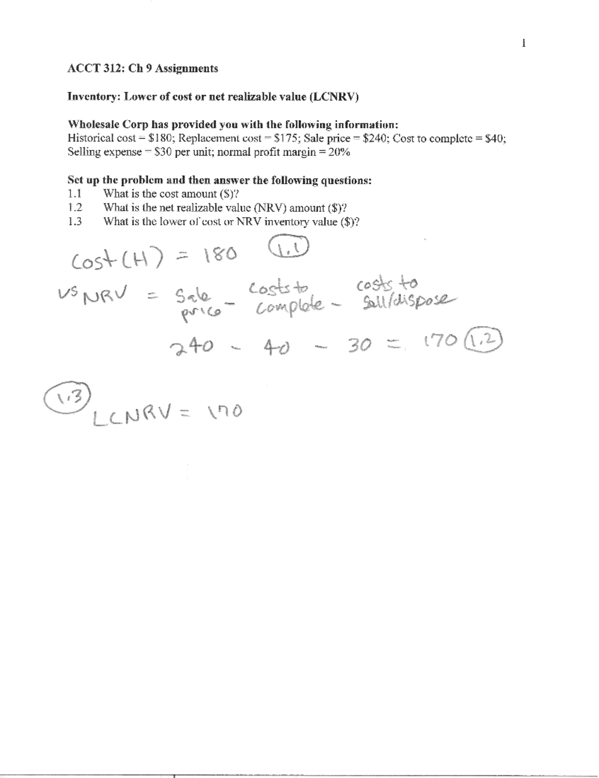 Acct 312 Ch 9 Assignments Solution - ACCT 312 - Southeastern - Studocu