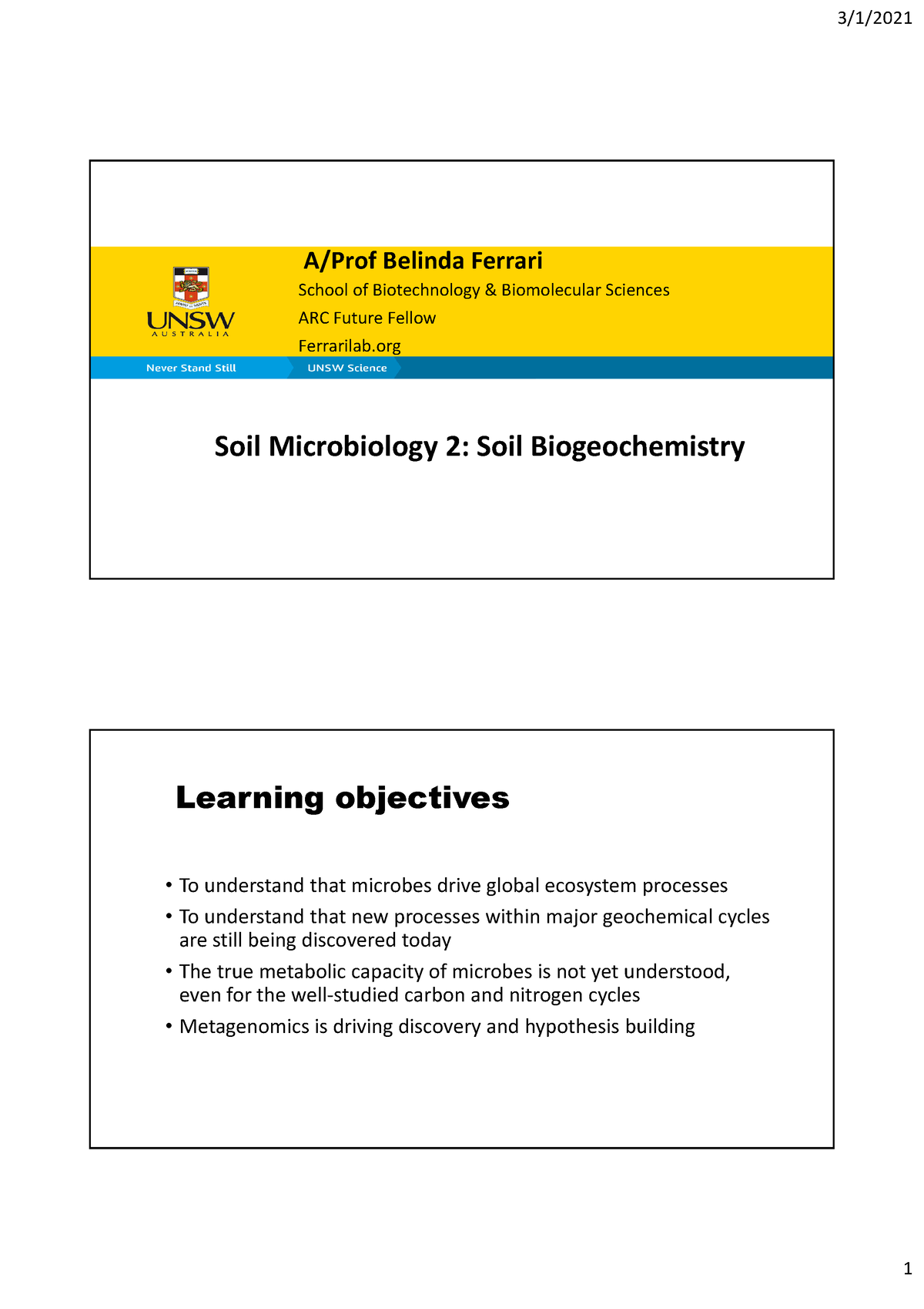 Soil Microbiology 2 Biogeochemical Cycling 20212 Pp - A/Prof Belinda ...