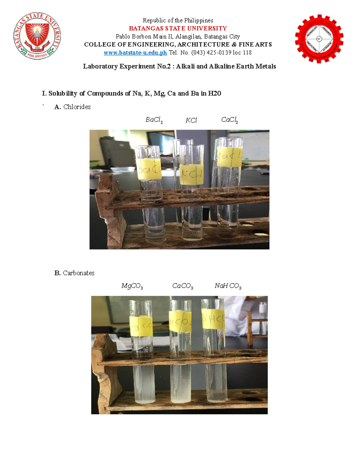 Solubility Compounds of Sodium - Laboratory Experiment No : Alkali and ...