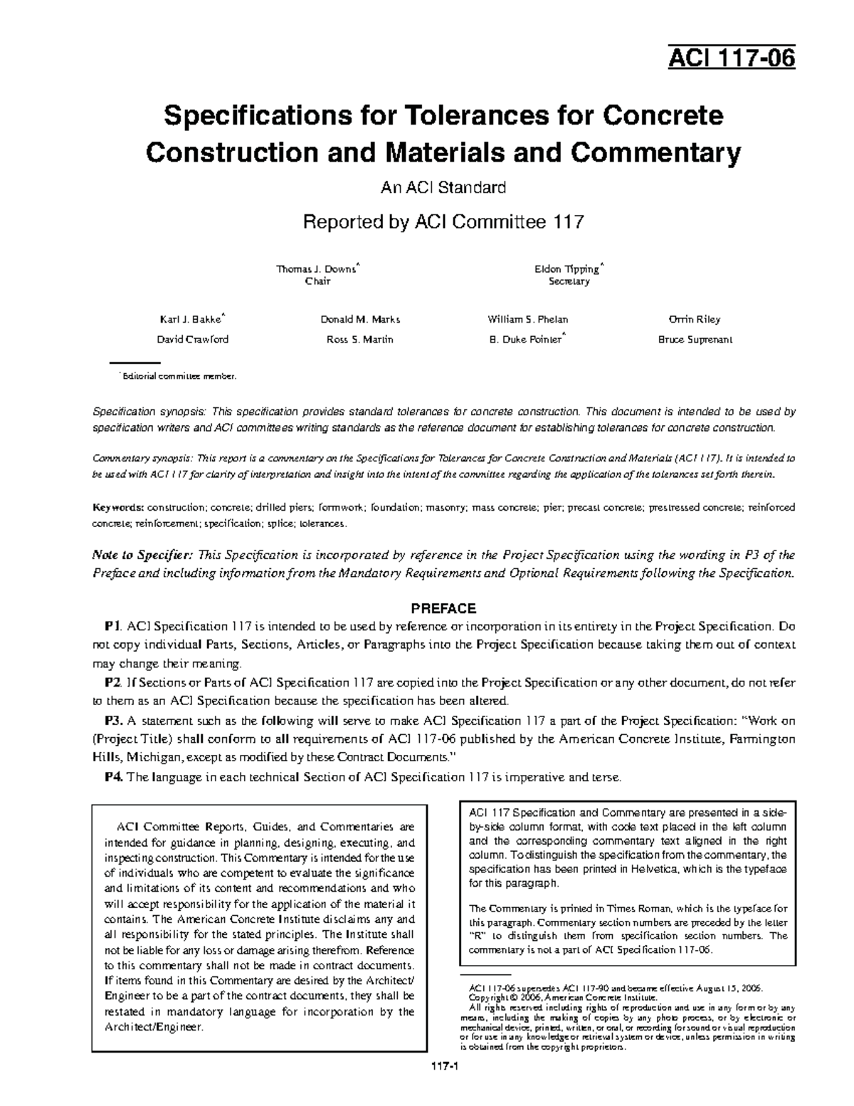 167802 167783 Aci 117 06 Specifications For Tolerances For Concrete Studocu