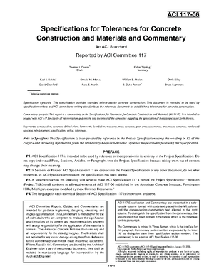 167802 167783 Aci 117 06 Specifications For Tolerances For Concrete Studocu