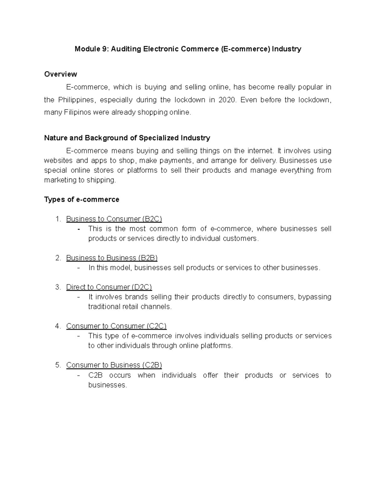 Module 9 Auditing Electronic Commerce E Commerce Industry Even