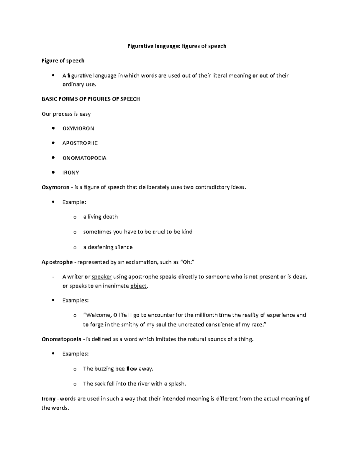 Figurative language notes - Figurative language: figures of speech ...