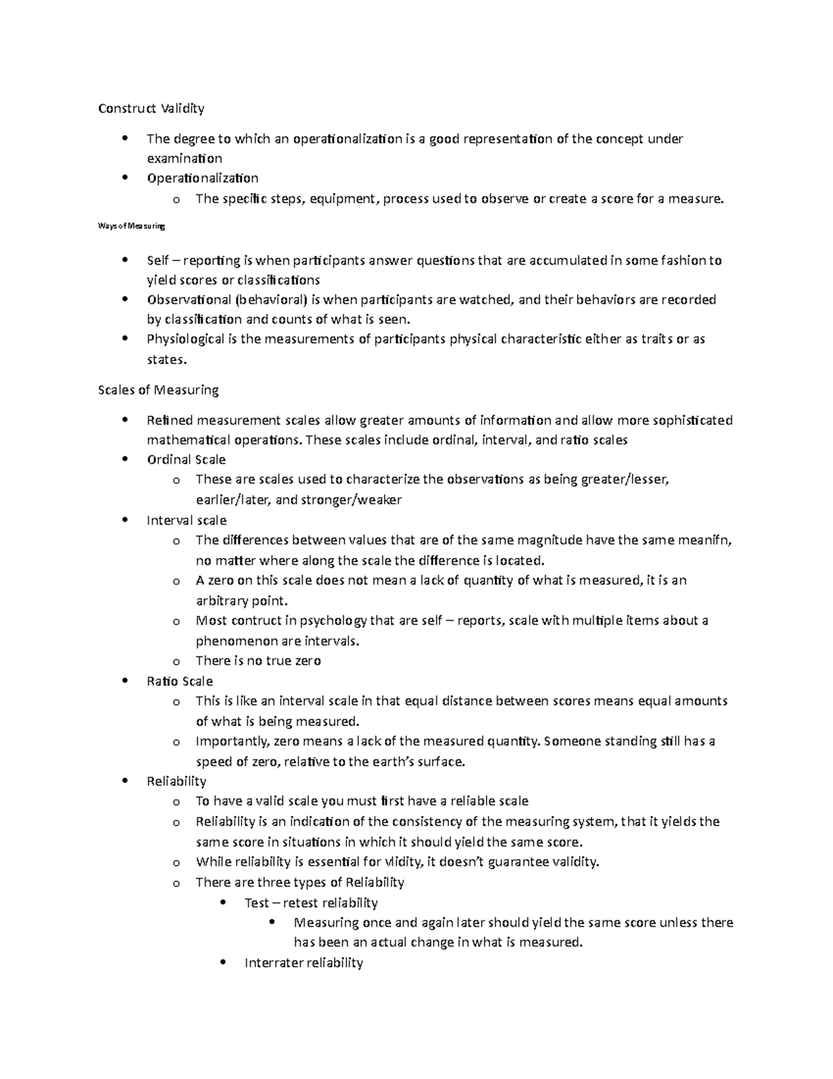 Chp. 5 Indentifying Good Measurement - Construct Validity The degree to ...