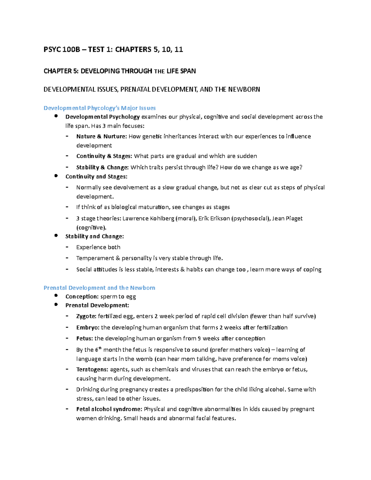 Text Book Notes (Test 1) - PSYC 100B – TEST 1: CHAPTERS 5, 10, 11 ...