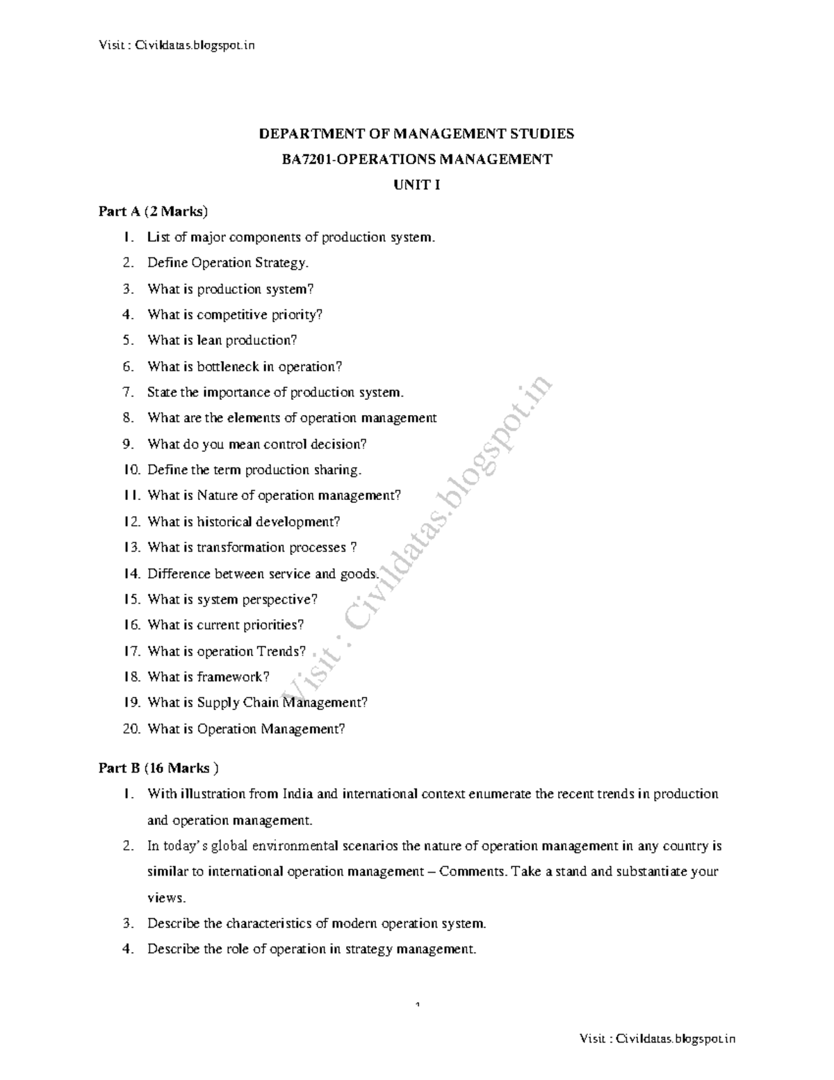 BA7201-Operations Management Question Bank Edited - 1 DEPARTMENT OF ...