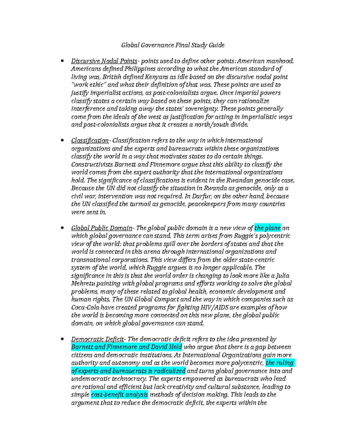 Final study guide 2 - Summary Global Governance - Global Governance ...