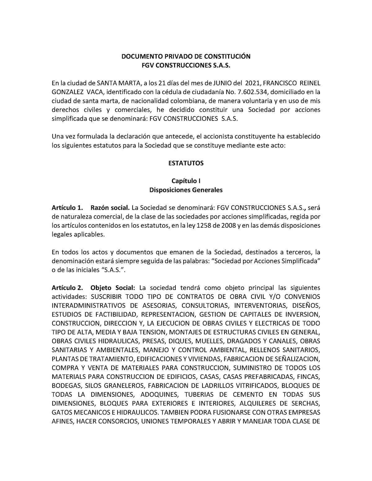 1. modelo de estatutos . accionista unico-convertido (1)-1-14 -  DOCUMENTO PRIVADO DE - Studocu
