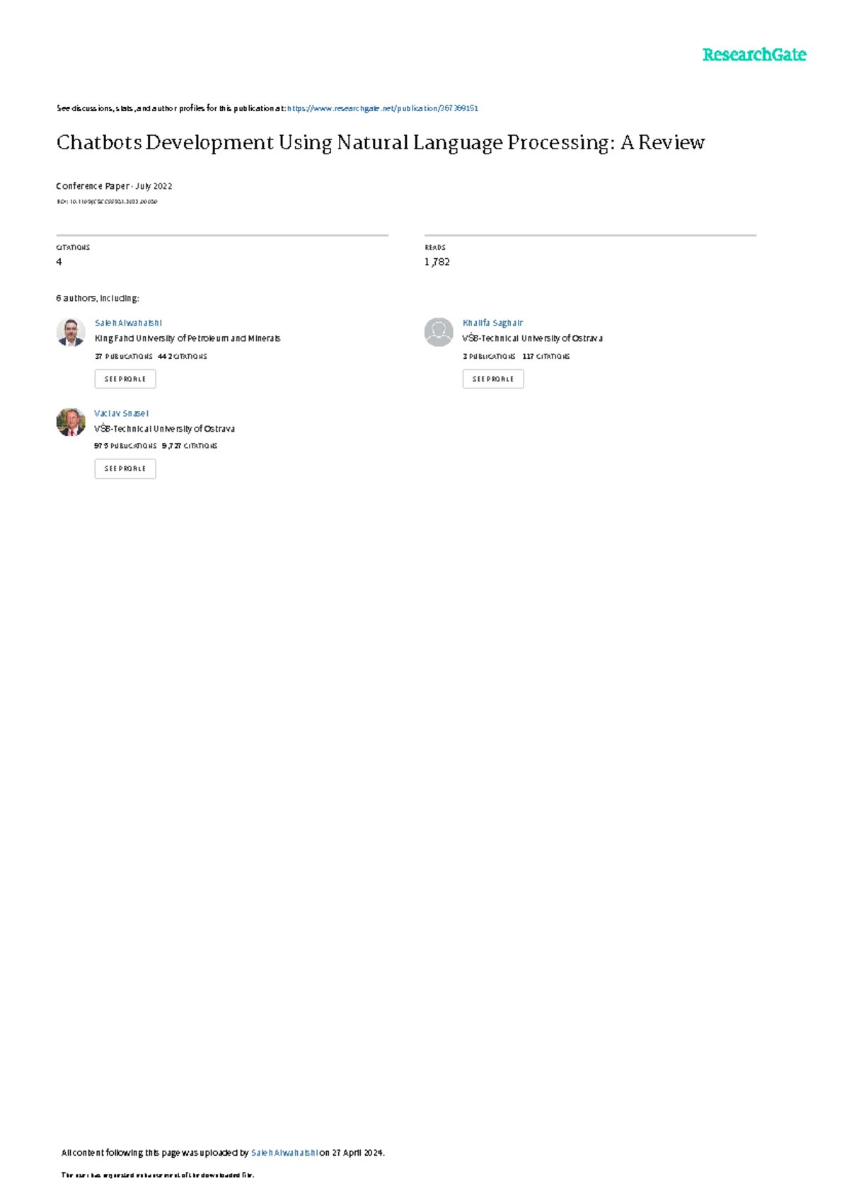 Chatbots Development Using Natural Language Processing A Review