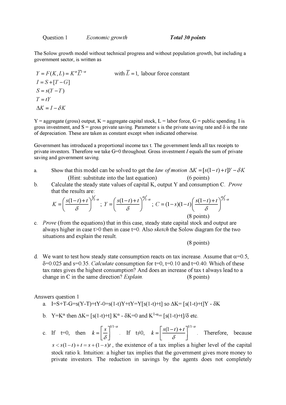 Test Practice Exam May 13 Questions And Answers Question Economic Growth Total 30 Points The Solow Growth Model Without Technical Progress And Without Studeersnel