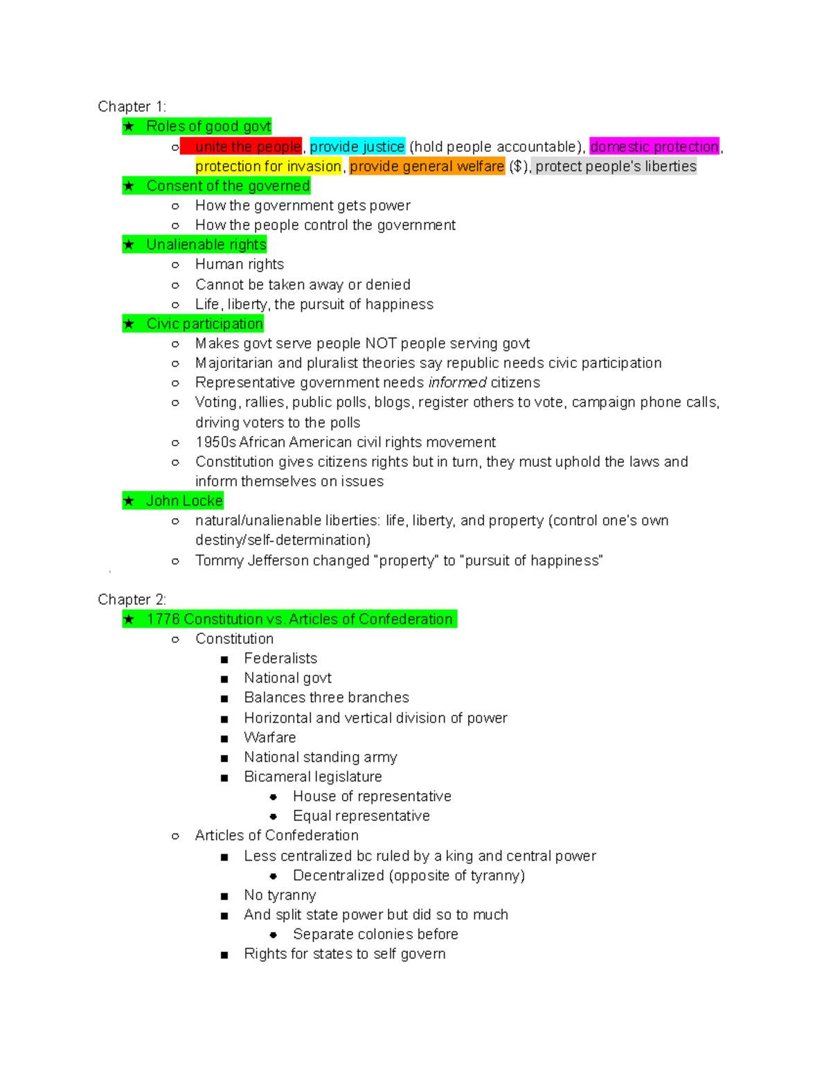 Government Review - Study guide for the first test - Chapter 1: ★ Roles ...