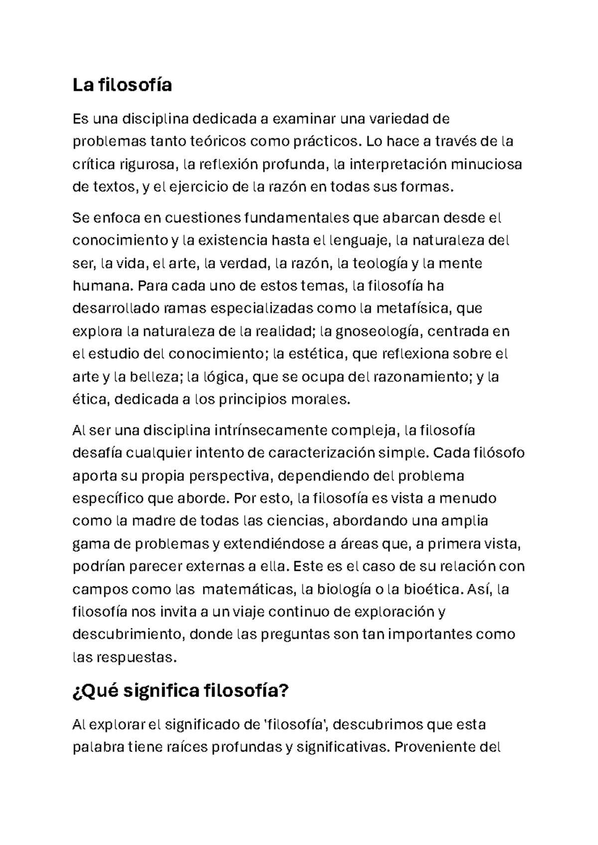 La filosofia general - La filosofía Es una disciplina dedicada a ...