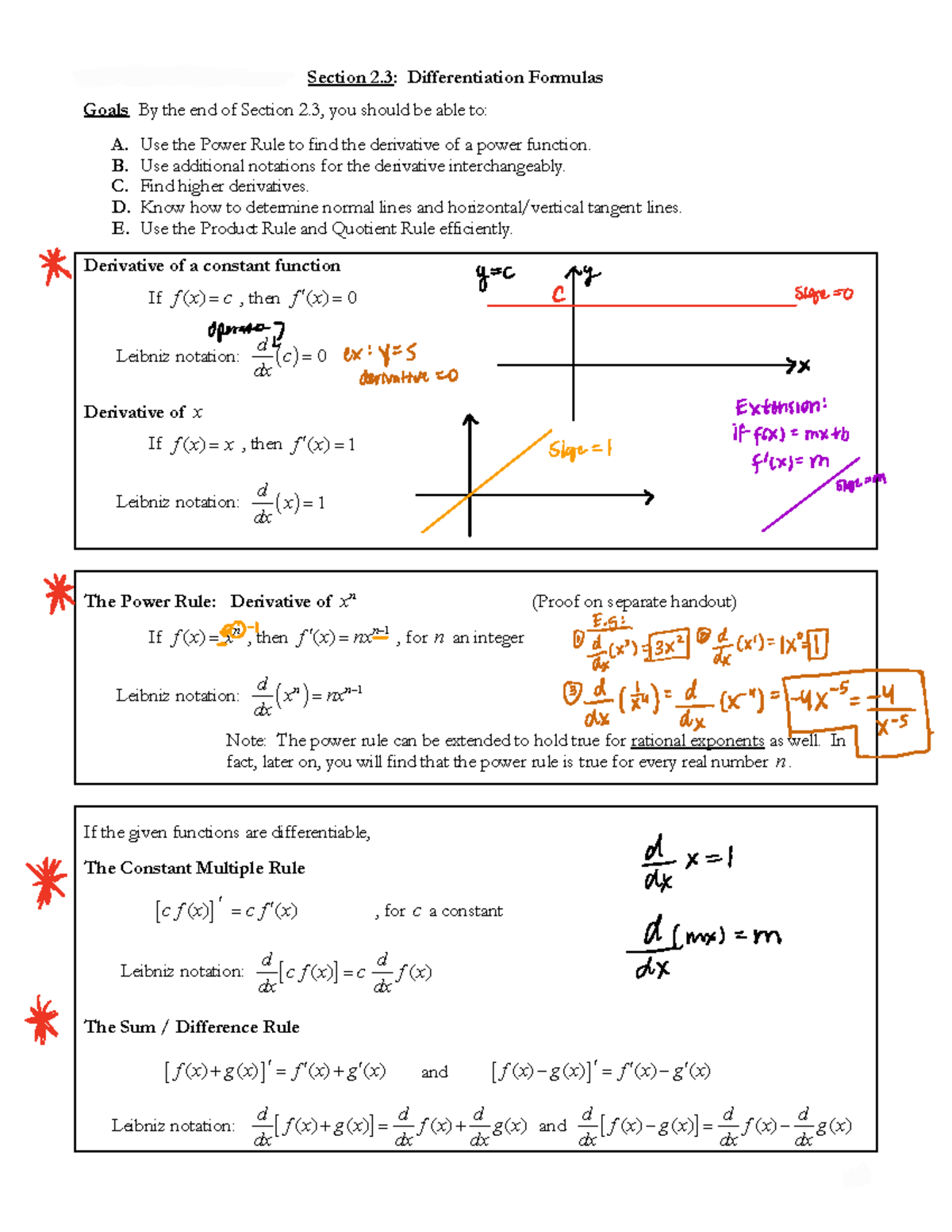 Calculus 1 Section 2.3 Differentiation Formulas - 51 Math 7 Handout ...