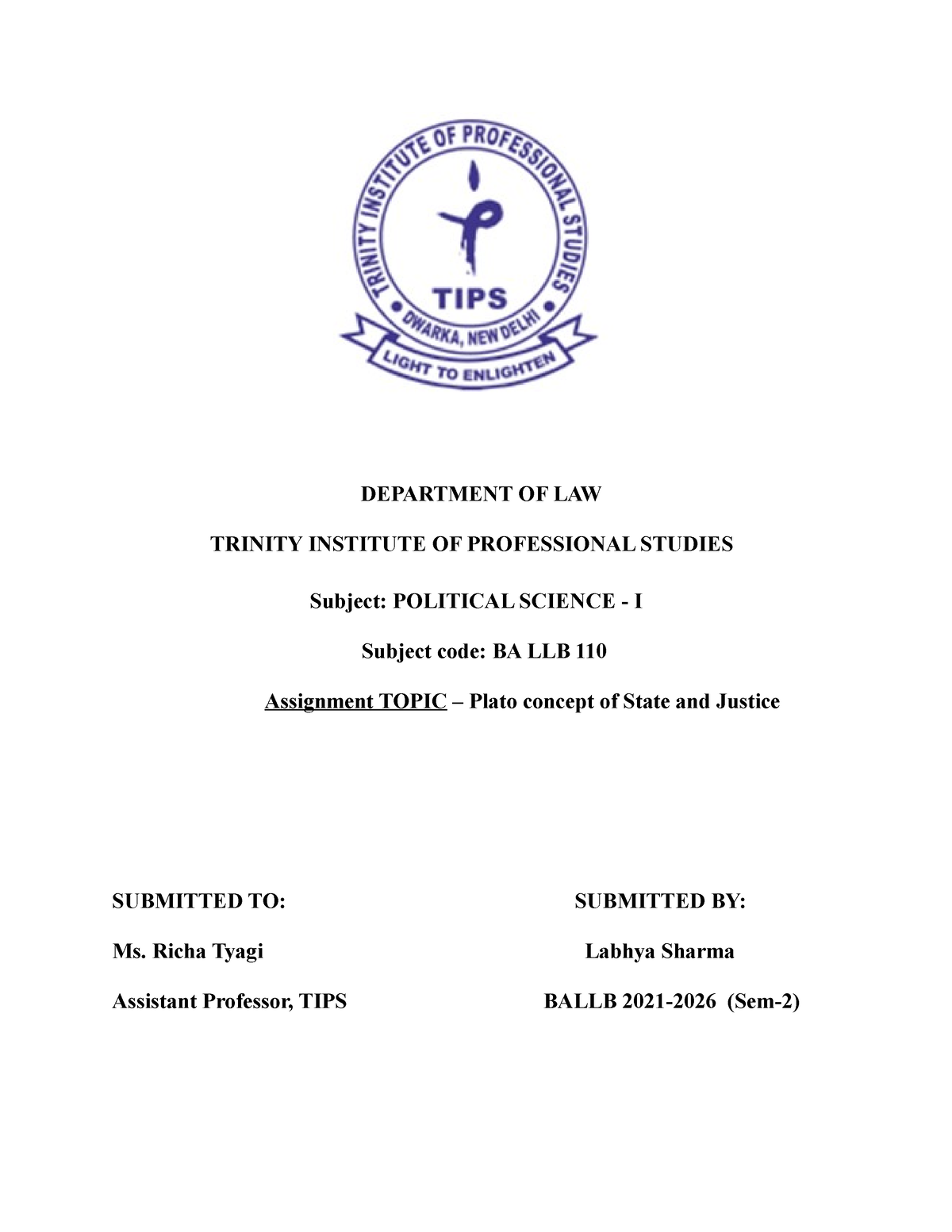 trinity college assignment format