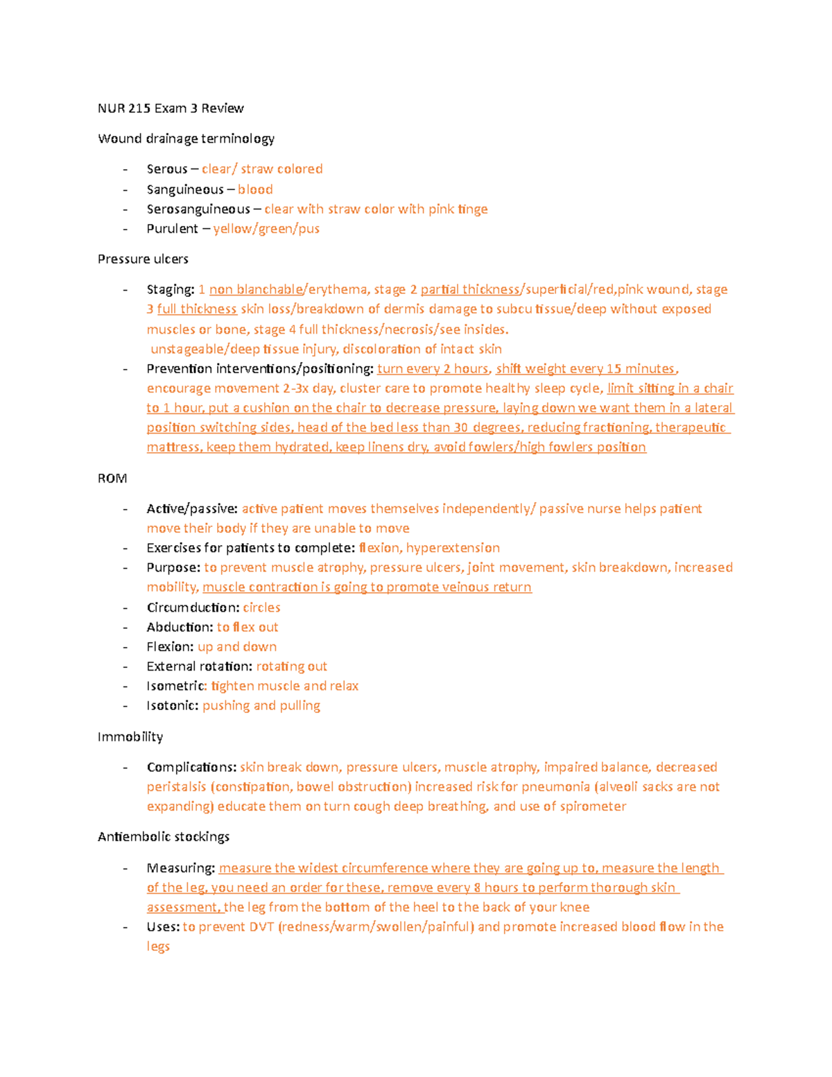 NUR 215 Exam 3 Review NUR 215 Exam 3 Review Wound drainage