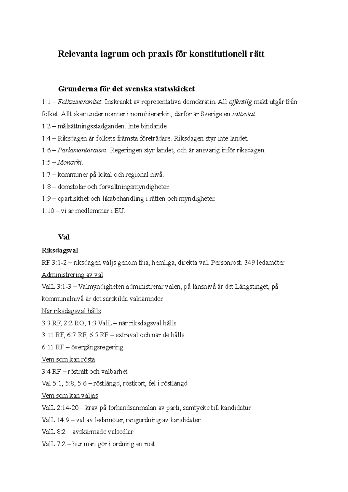 Paragrafer-konstitutionell-rätt - Relevanta lagrum och praxis för 